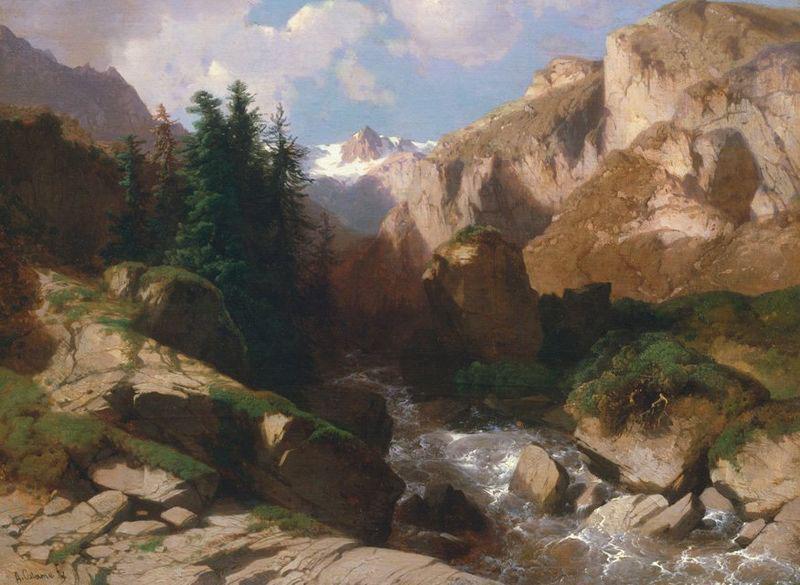 Alexandre Calame Mountain Torrent oil on canvas painting by Alexandre Calame, about 1850-60 oil painting image